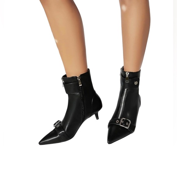 New Womens Pointed Toe Kitten Heels Ankle Booties  Zipper Closure Black Size 6 - Picture 3 of 14